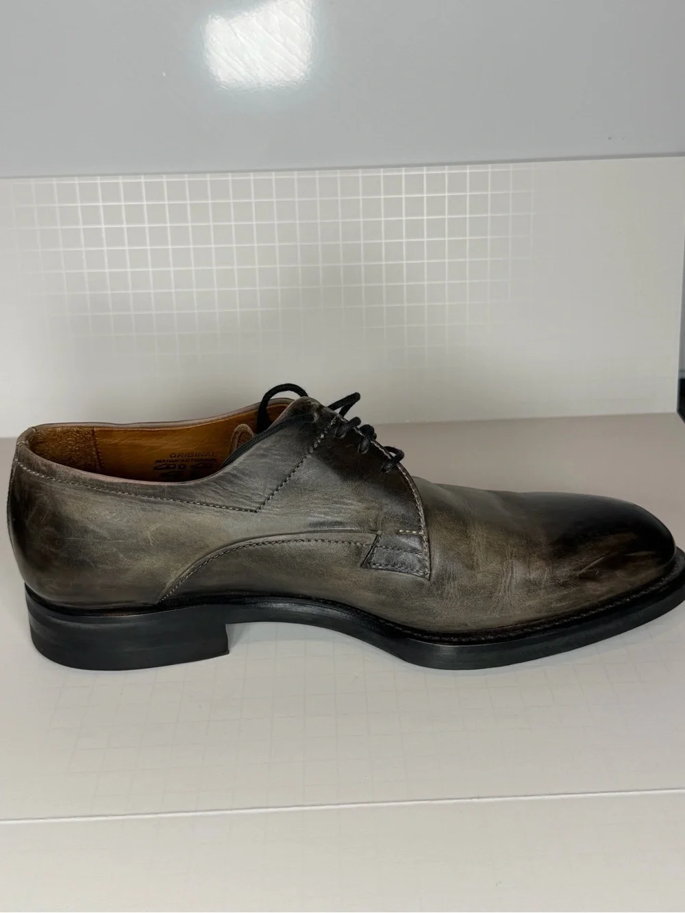 Macri Men's Distressed Brown-to-Black Burnished Leather Derbys